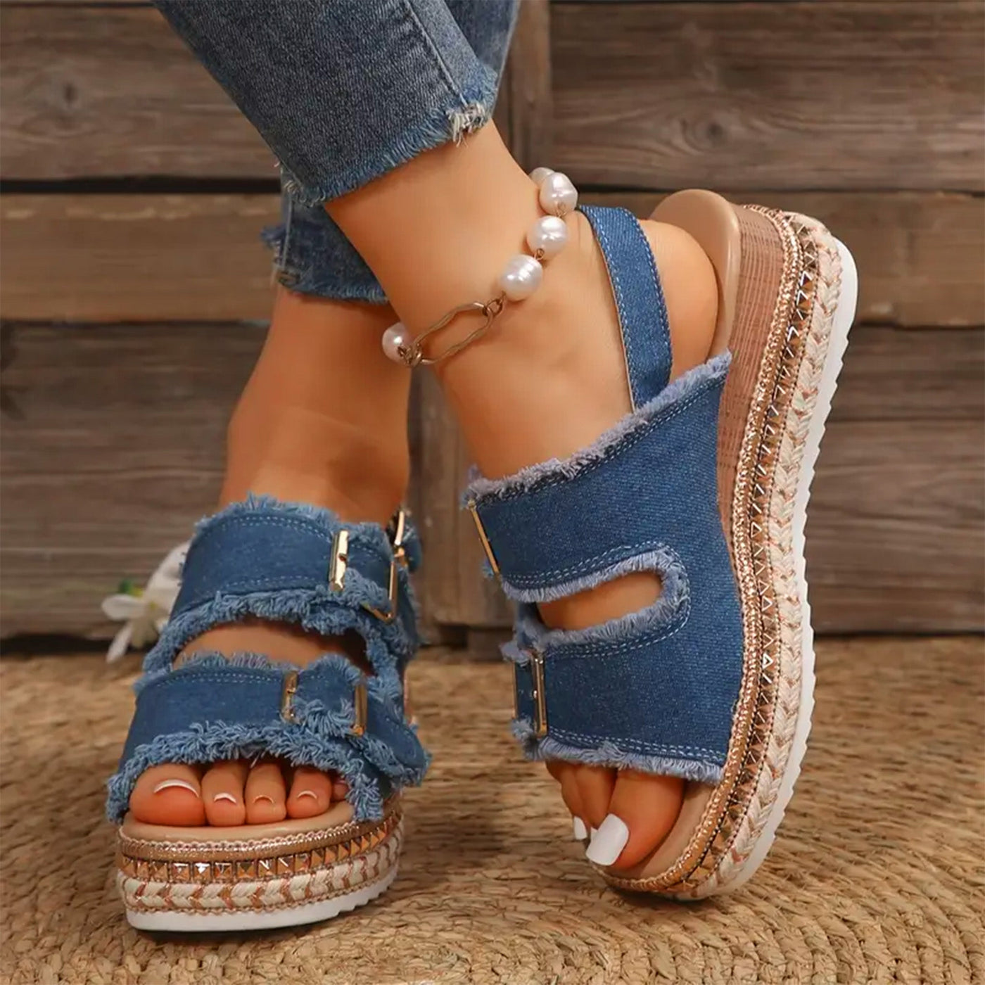 Alia - Casual denim wedges