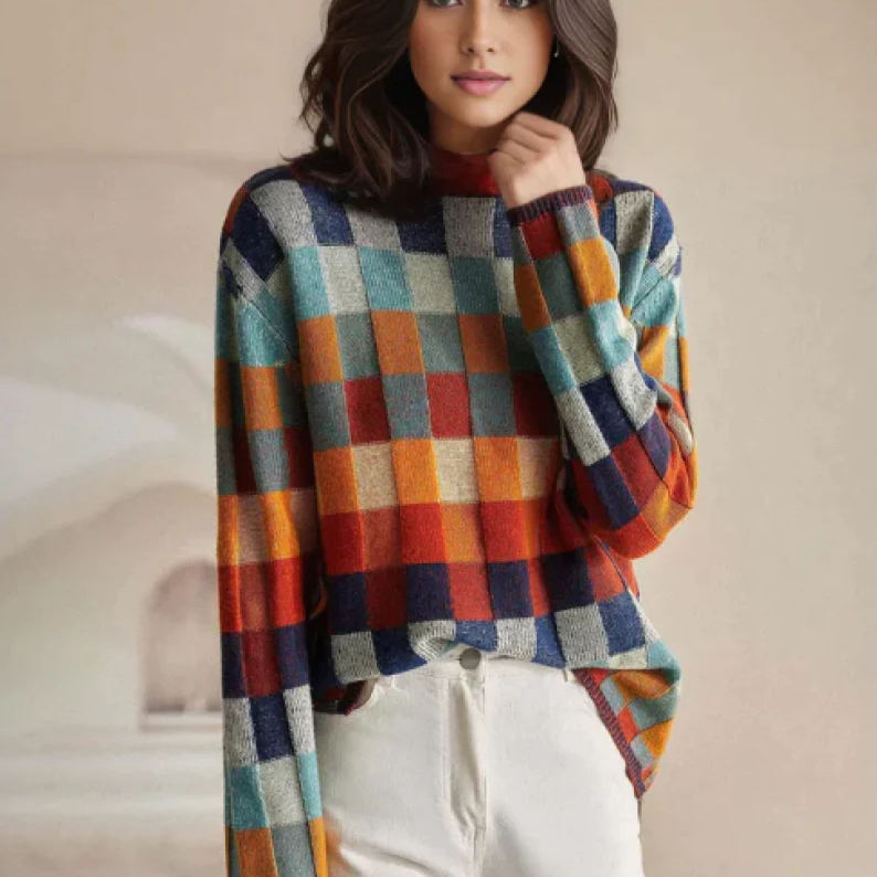 Mabel | Pull col roulé patchwork en cachemire